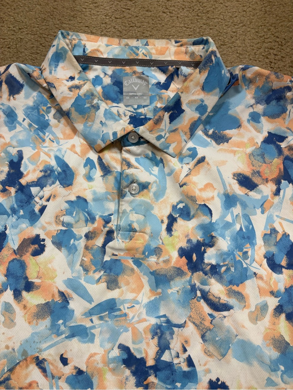 Callaway Men’s Blue & Peach Abstract Floral Opti-Dri Polo - Picture 3 of 6